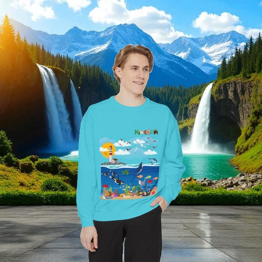 Nautical Dolphins Graphic Sweatshirt, Ocean Life Garment-Dye Jumper, Unisex Crewneck