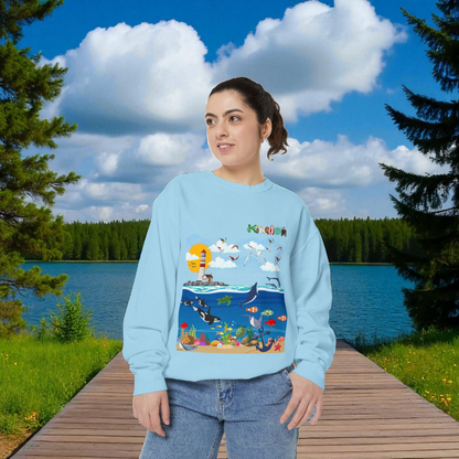 Nautical Dolphins Graphic Sweatshirt, Ocean Life Garment-Dye Jumper, Unisex Crewneck