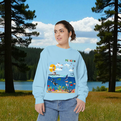 Nautical Dolphins Graphic Sweatshirt, Ocean Life Garment-Dye Jumper, Unisex Crewneck