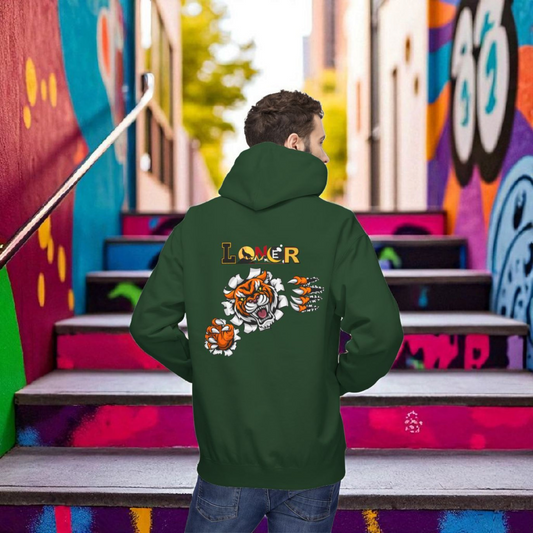 Tiger Graphic Hoodie, Lone Wolf Sweatshirt, Unisex Fleece Pullover, Softstyle, Cozy Animal Print