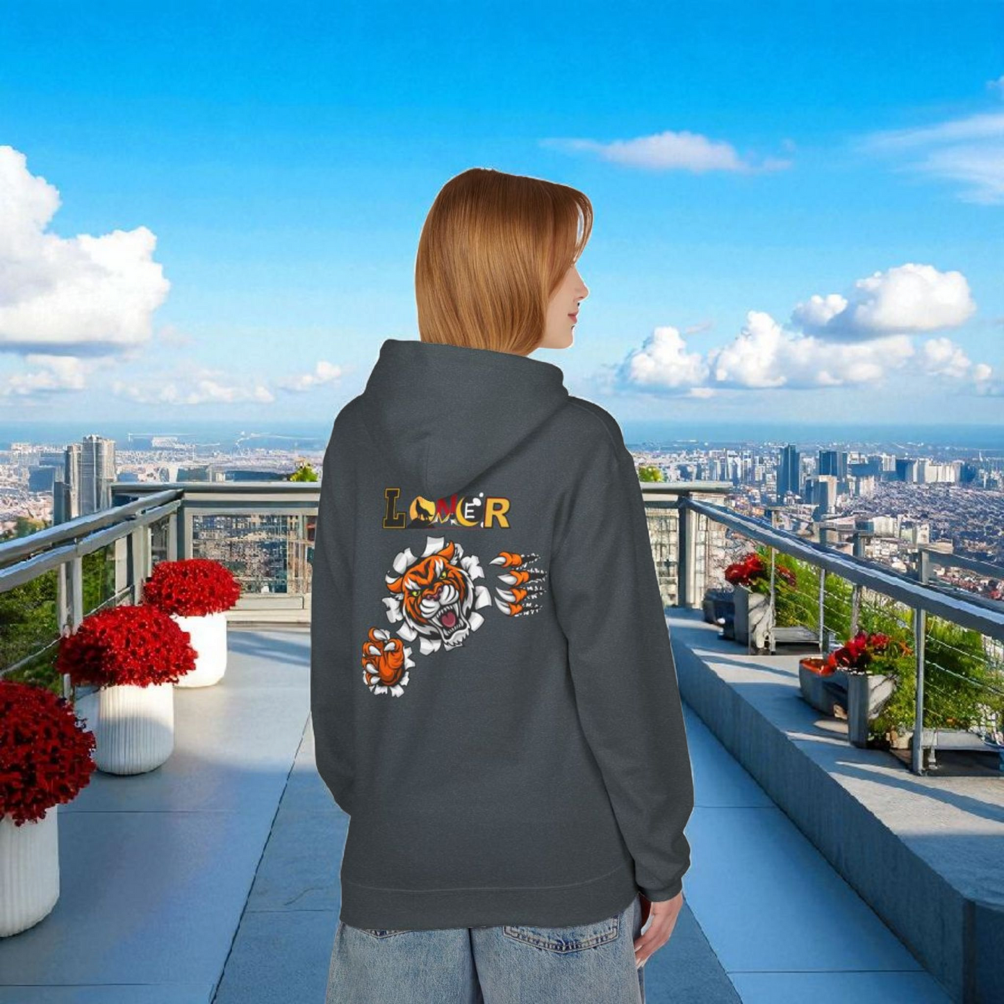 Tiger Graphic Hoodie, Lone Wolf Sweatshirt, Unisex Fleece Pullover, Softstyle, Cozy Animal Print