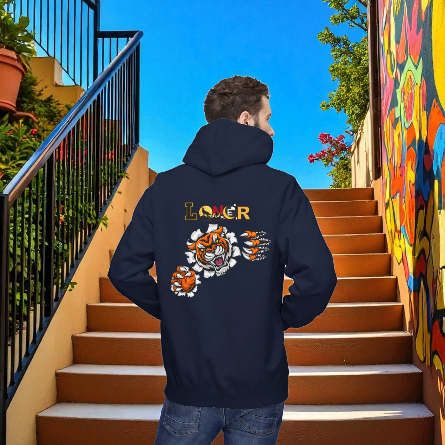 Tiger Graphic Hoodie, Lone Wolf Sweatshirt, Unisex Fleece Pullover, Softstyle, Cozy Animal Print
