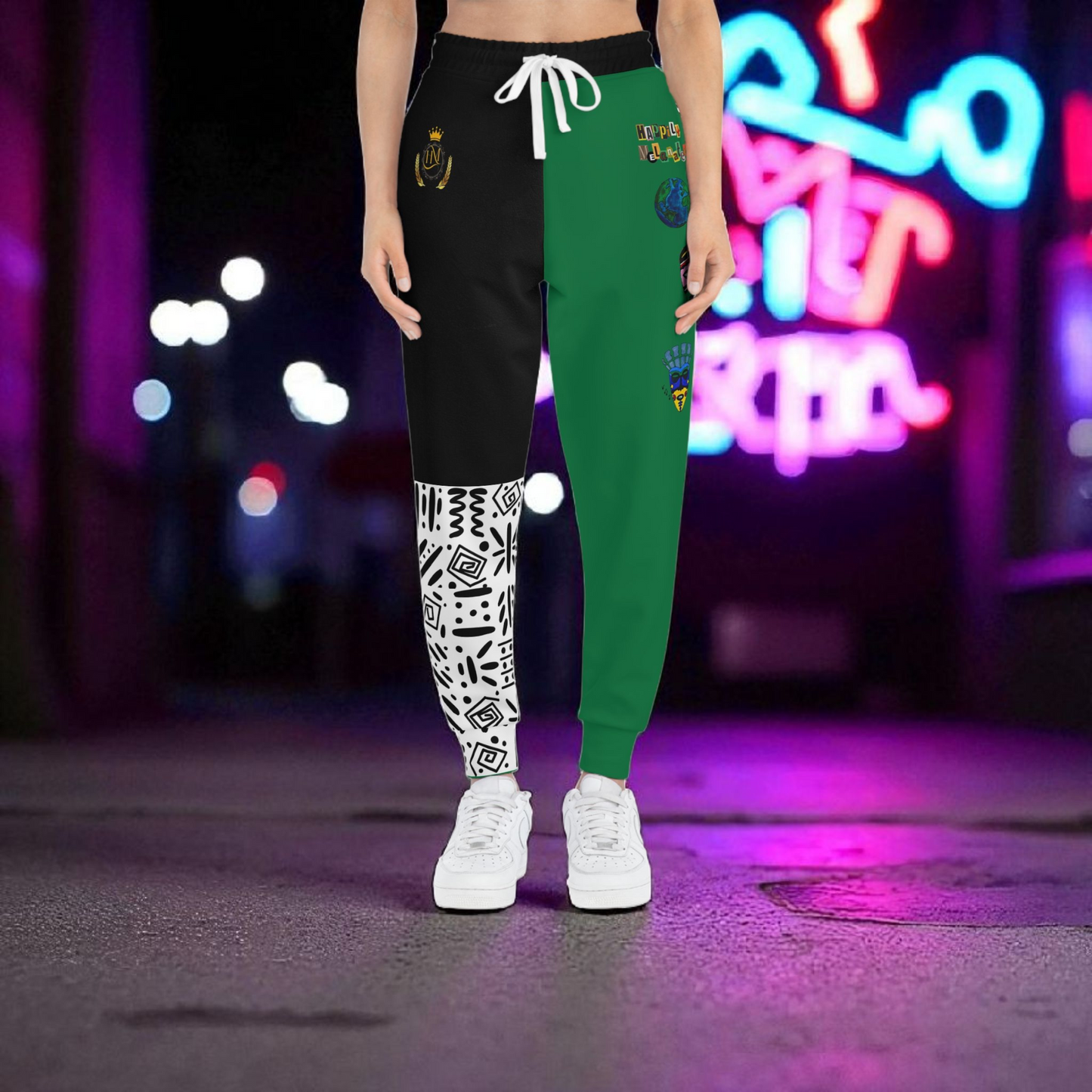 Handcrafted Afro Music Cartoon Art Athletic Joggers, Unisex Sweatpants