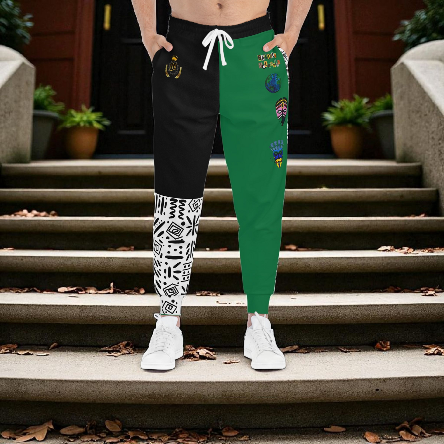 Handcrafted Afro Music Cartoon Art Athletic Joggers, Unisex Sweatpants