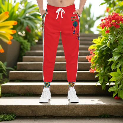Handcrafted Afro Music Cartoon Art Athletic Joggers, Unisex Sweatpants, African Dance Jogging Pants