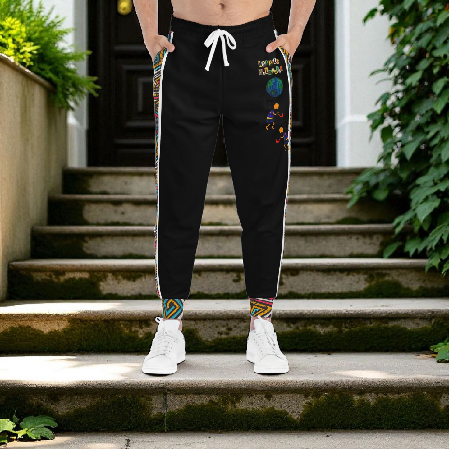 Afro Music Cartoon Art Athletic Joggers, Unisex Sweatpants, African Dance Jogging Pants, Gym Wear