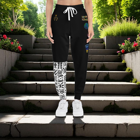 Handcrafted Afro Music Cartoon Art Athletic Joggers, Unisex Sweatpants, African Dance Jogging Pants