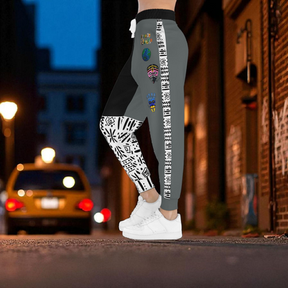 Handcrafted Afro Music Cartoon Art Athletic Joggers, Unisex Sweatpants, African Dance Jogging Pants
