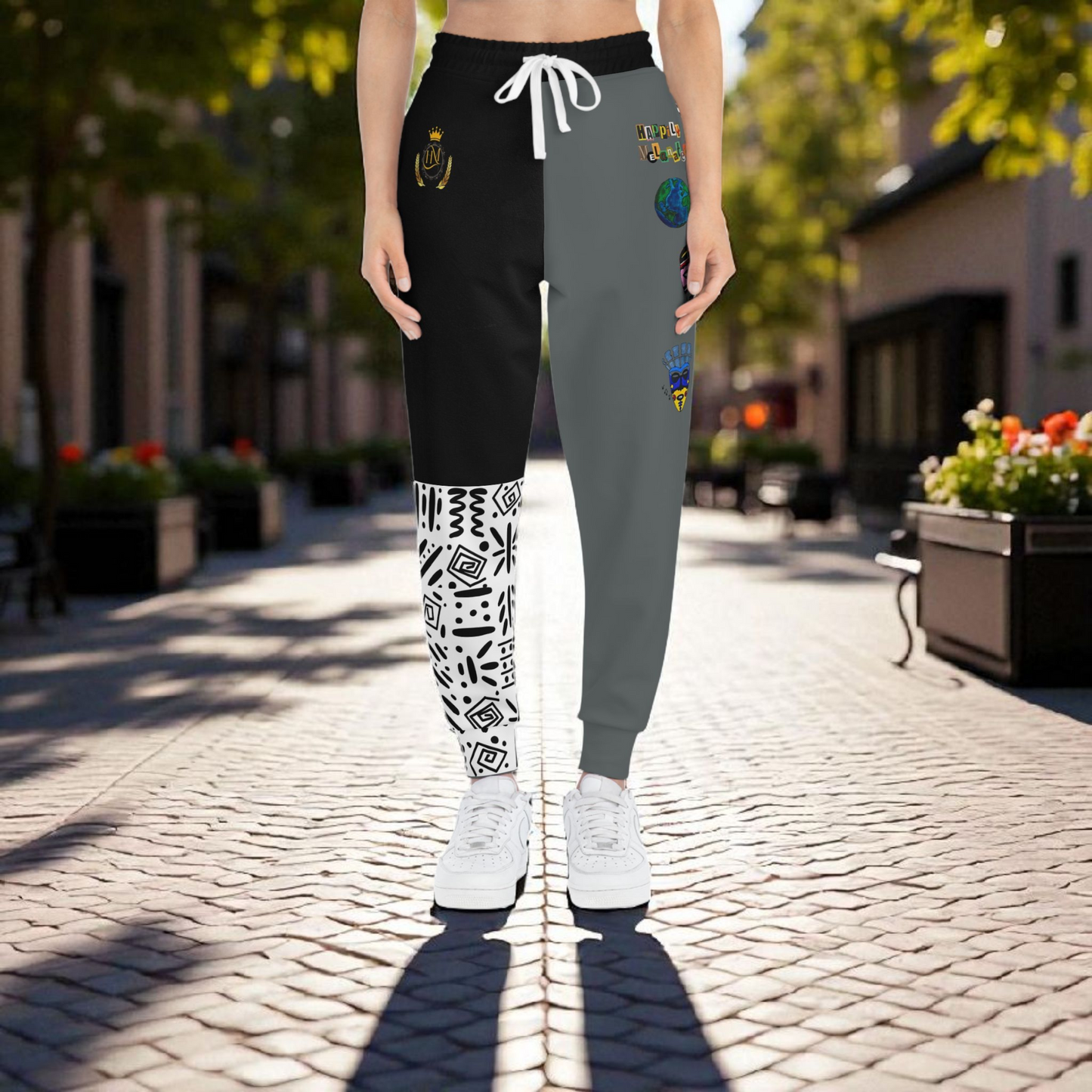 Handcrafted Afro Music Cartoon Art Athletic Joggers, Unisex Sweatpants, African Dance Jogging Pants