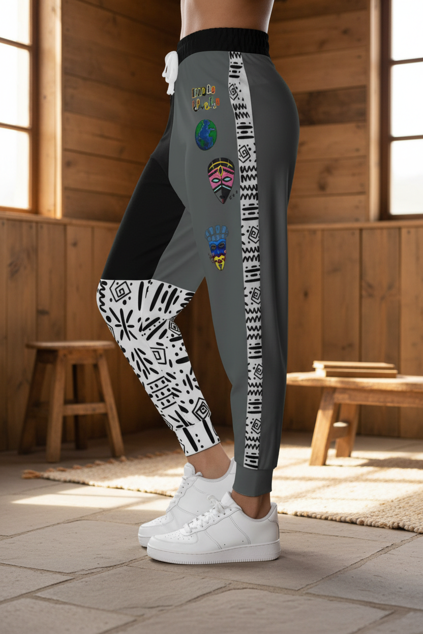 Handcrafted Afrobeat-Inspired Cartoon Graphic Athletic Joggers, Unisex Sweatpants, African Dance Apparel Printify
