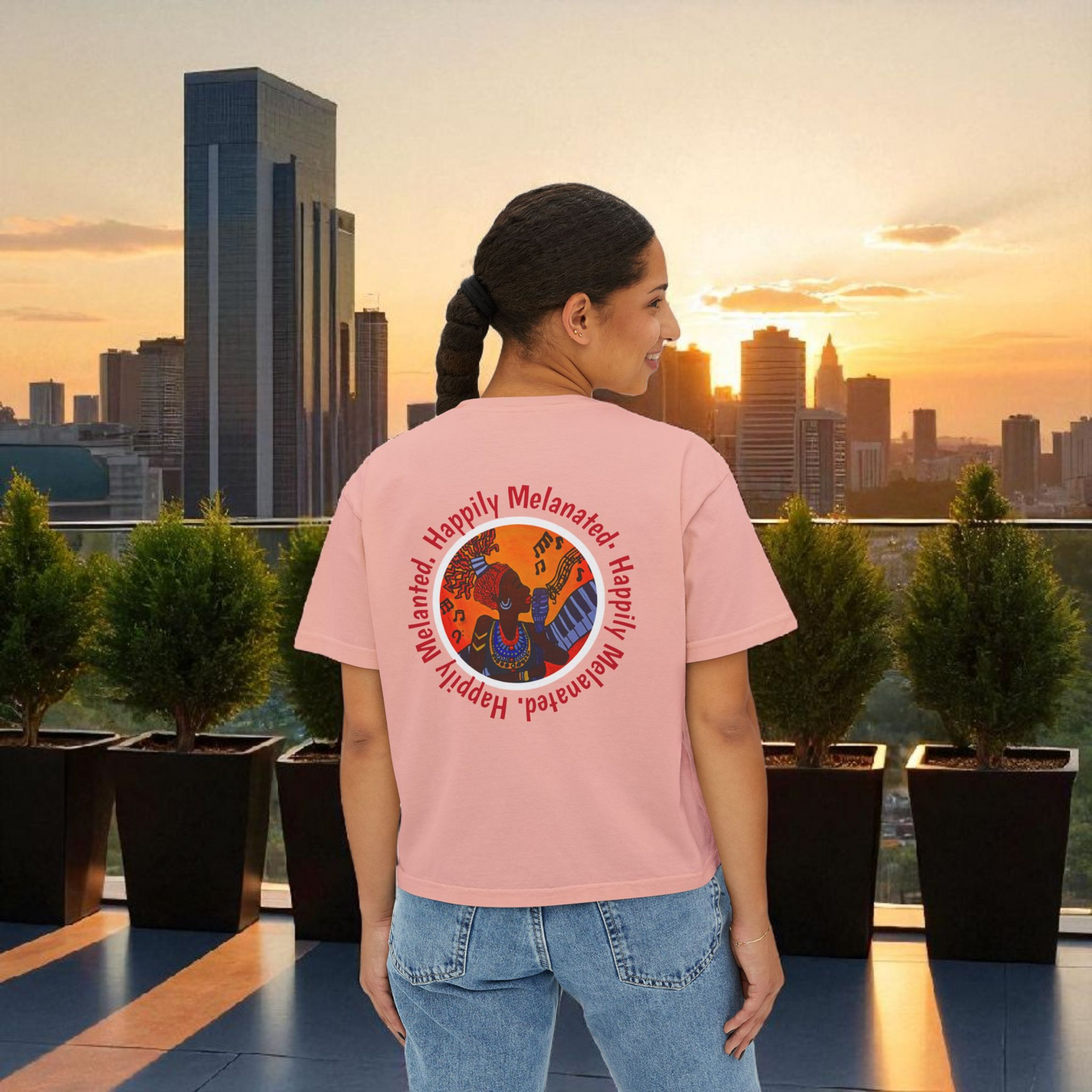 Women's Afro Music Cartoon Oversized Boxy T-shirt