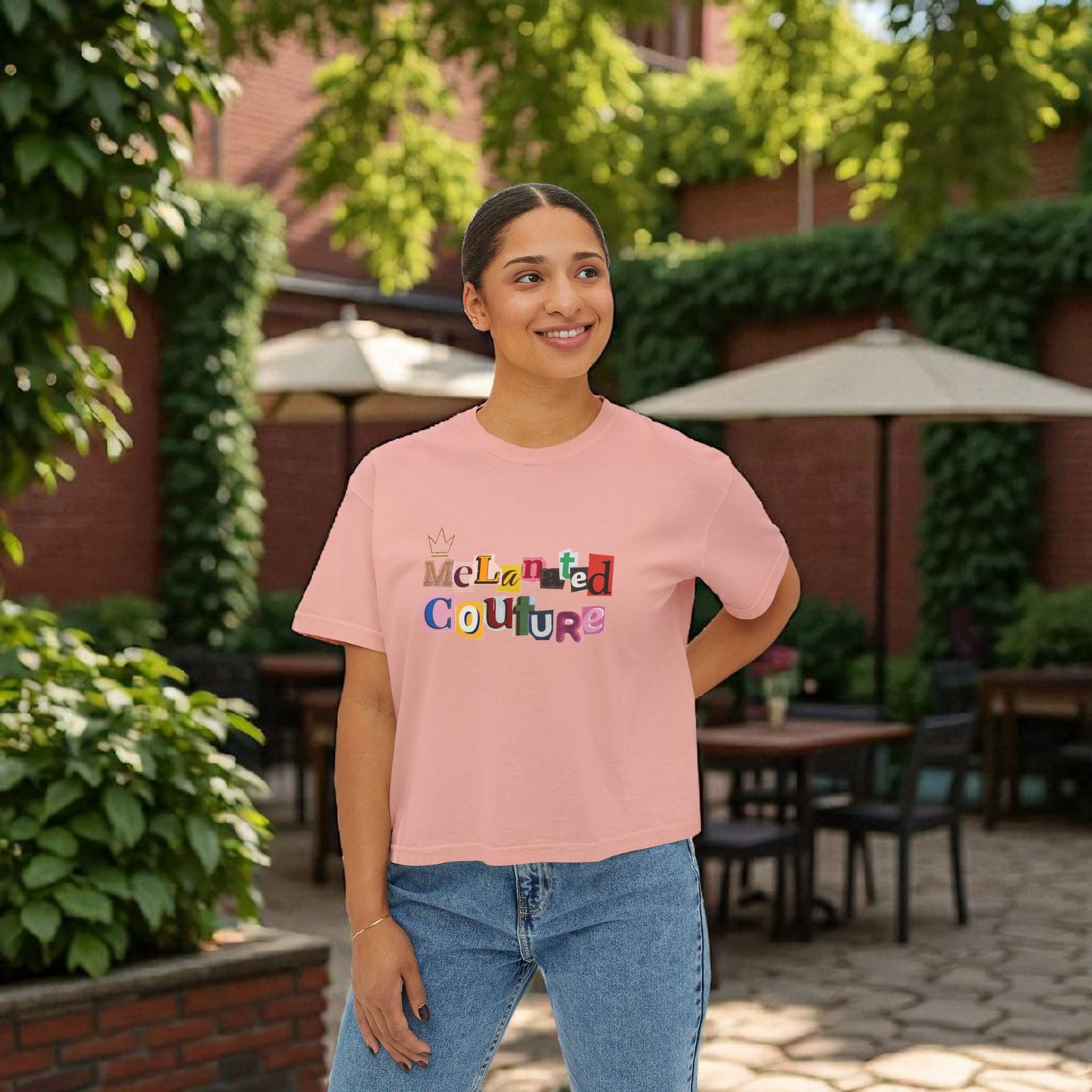 Women's Afro Music Cartoon Oversized Boxy T-shirt