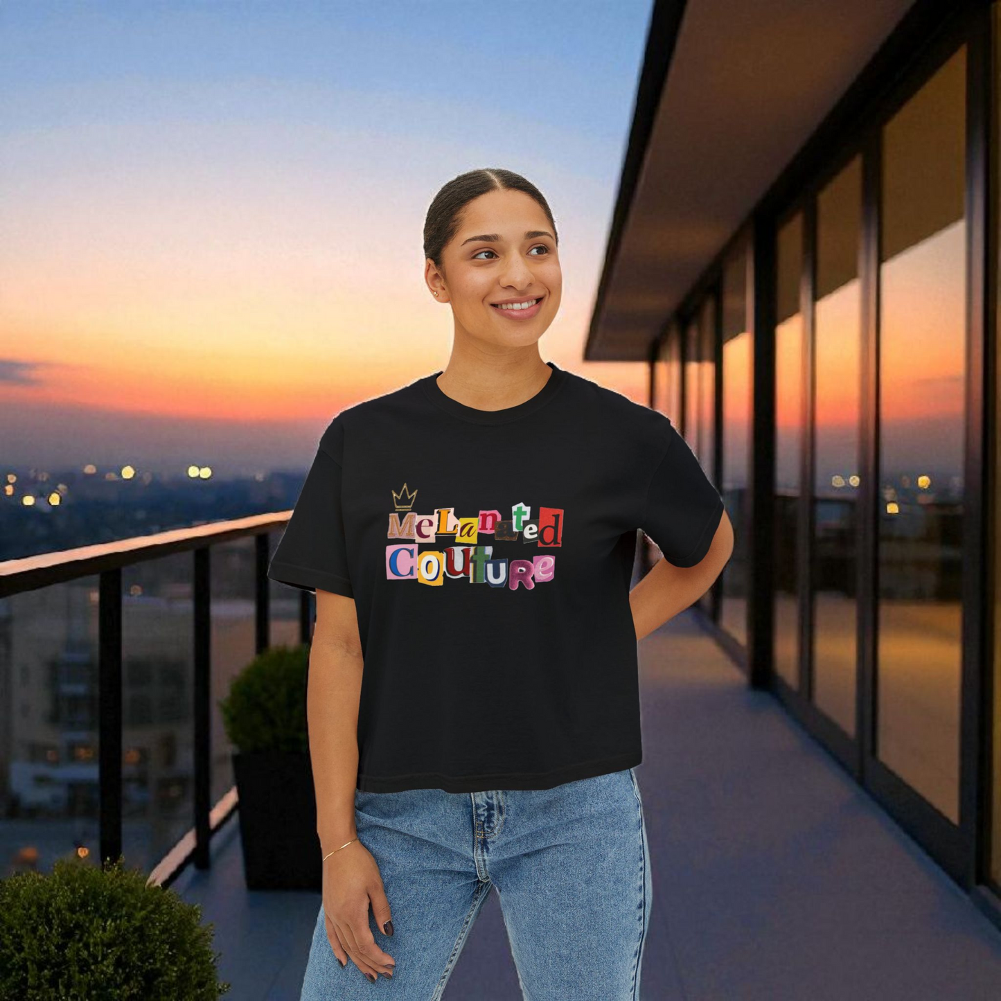 Women's Afro Music Cartoon Oversized Boxy T-shirt