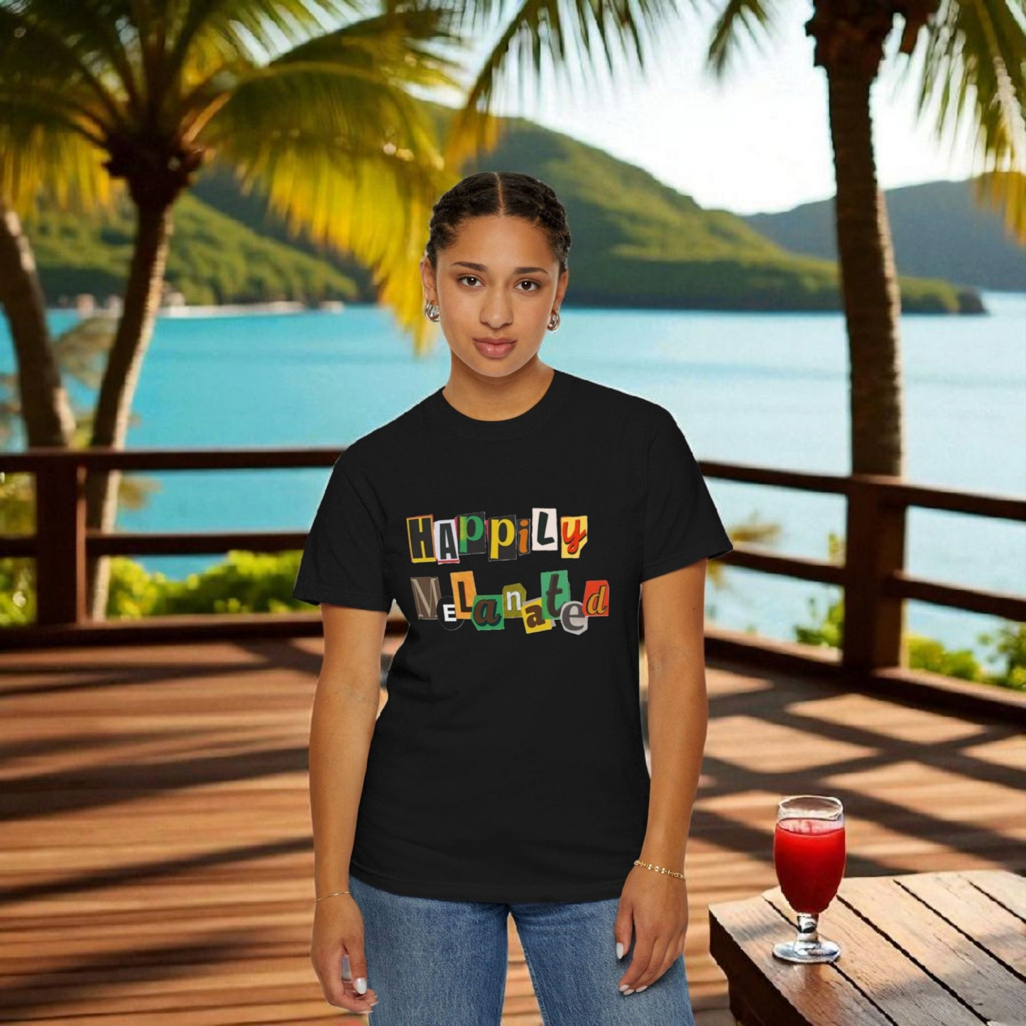 Handcrafted Jamaican Flag Art Graphic Tee, Unisex Garment-Dyed T-shirt
