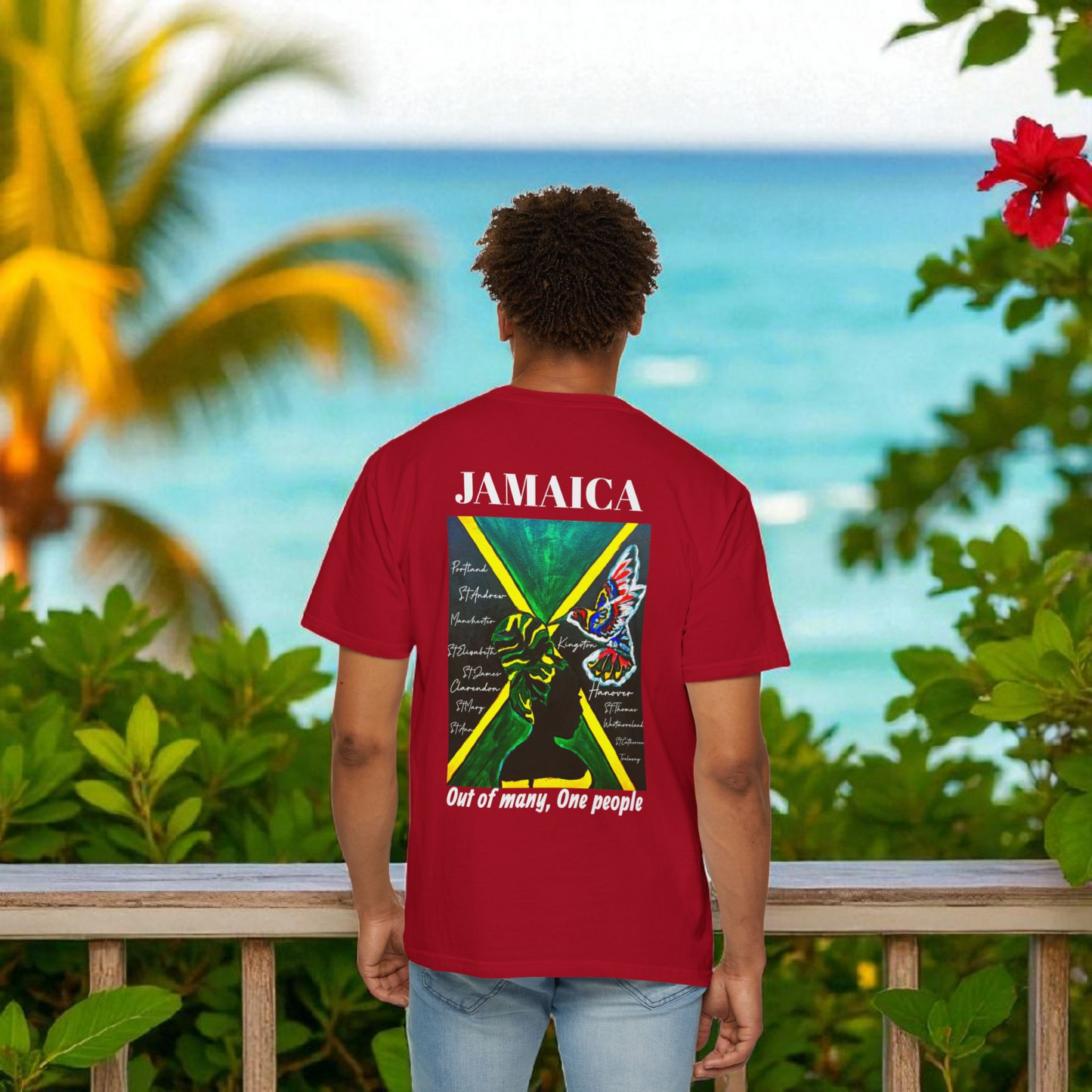 Handcrafted Jamaican Flag Art Graphic Tee, Unisex Garment-Dyed T-shirt