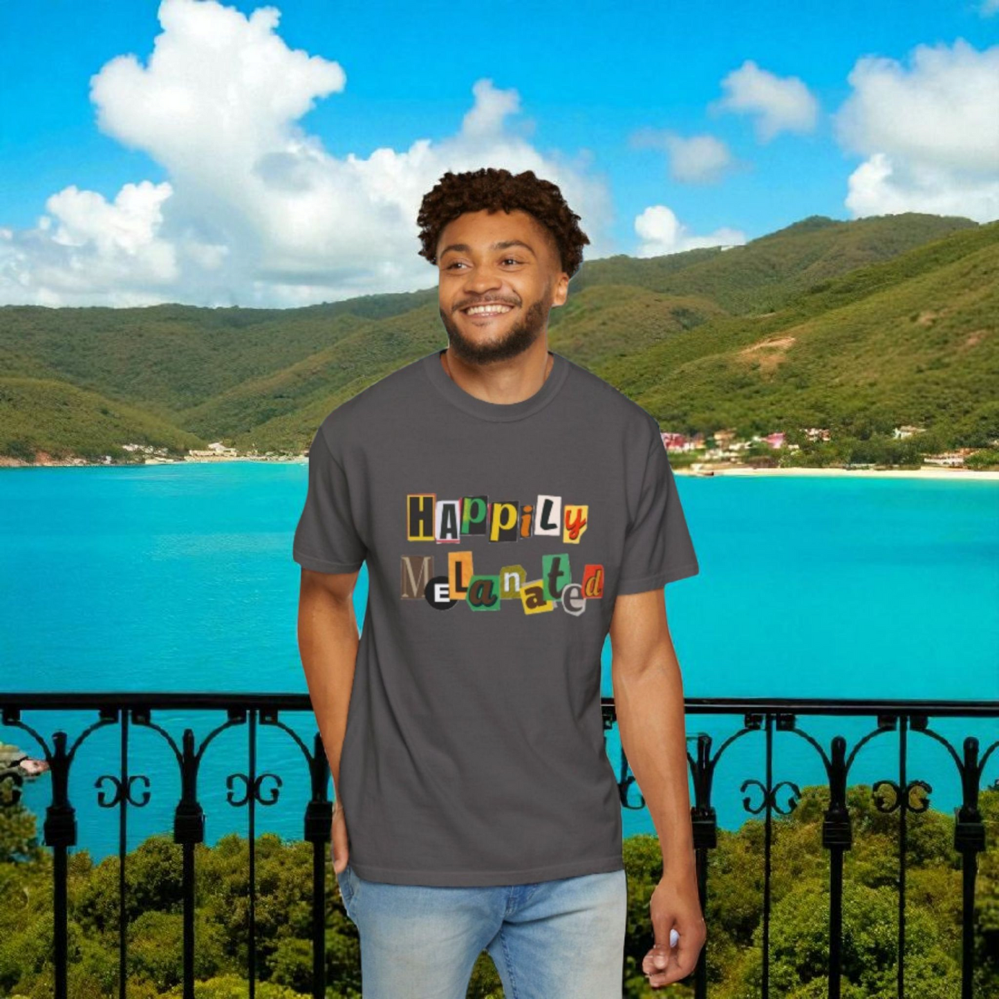 Handcrafted Jamaican Flag Art Graphic Tee, Unisex Garment-Dyed T-shirt