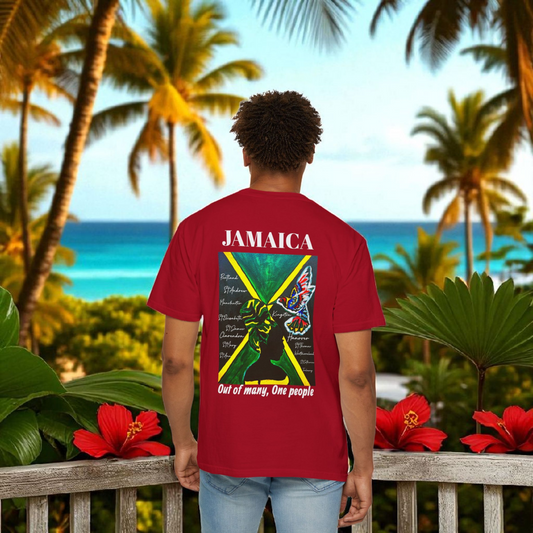 Handcrafted Jamaican Flag Art Graphic Tee, Unisex Garment-Dyed T-shirt