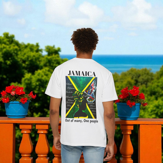 Handcrafted Jamaican Flag Art Graphic Tee, Unisex Garment-Dyed T-shirt