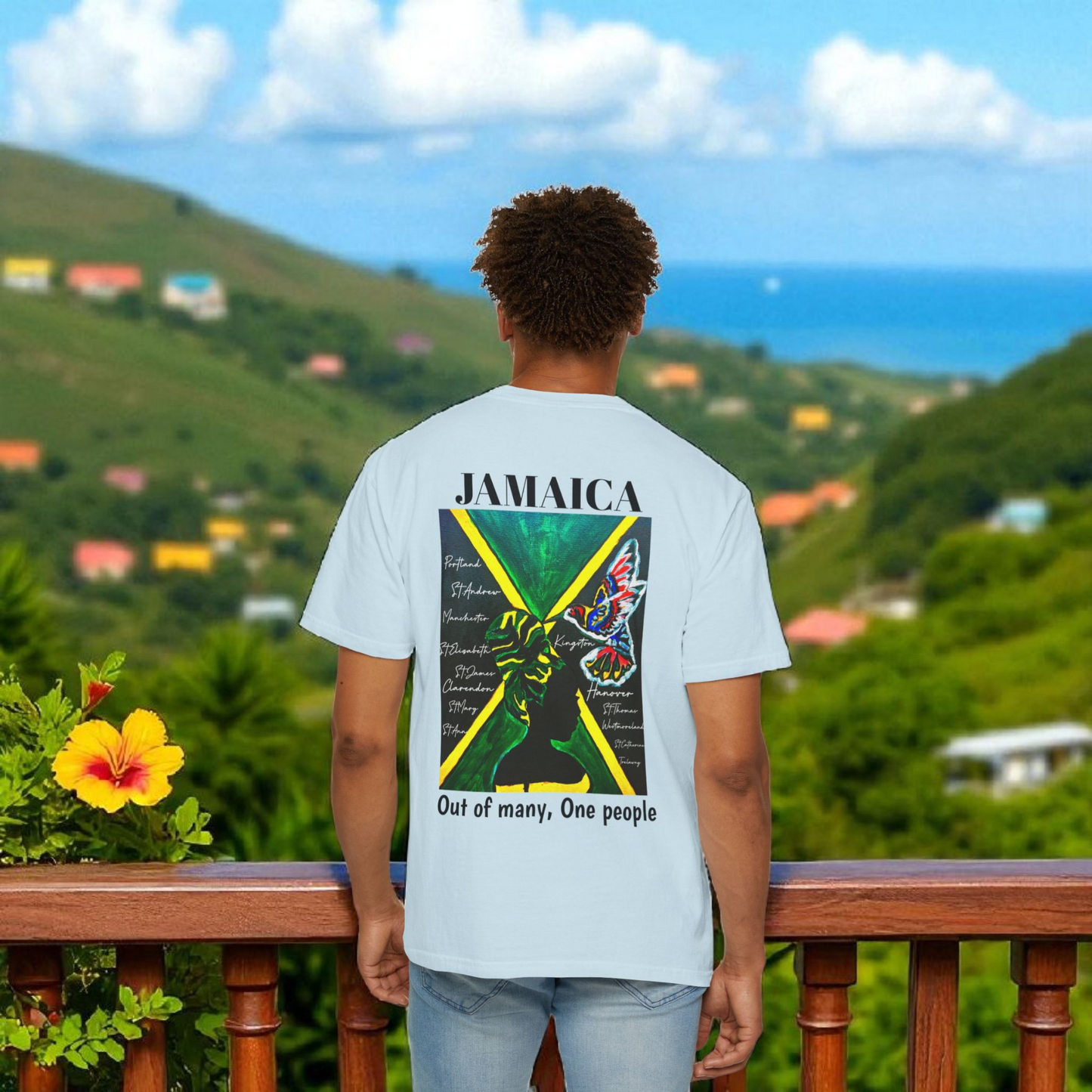 Handcrafted Jamaican Flag Art Graphic Tee, Unisex Garment-Dyed T-shirt