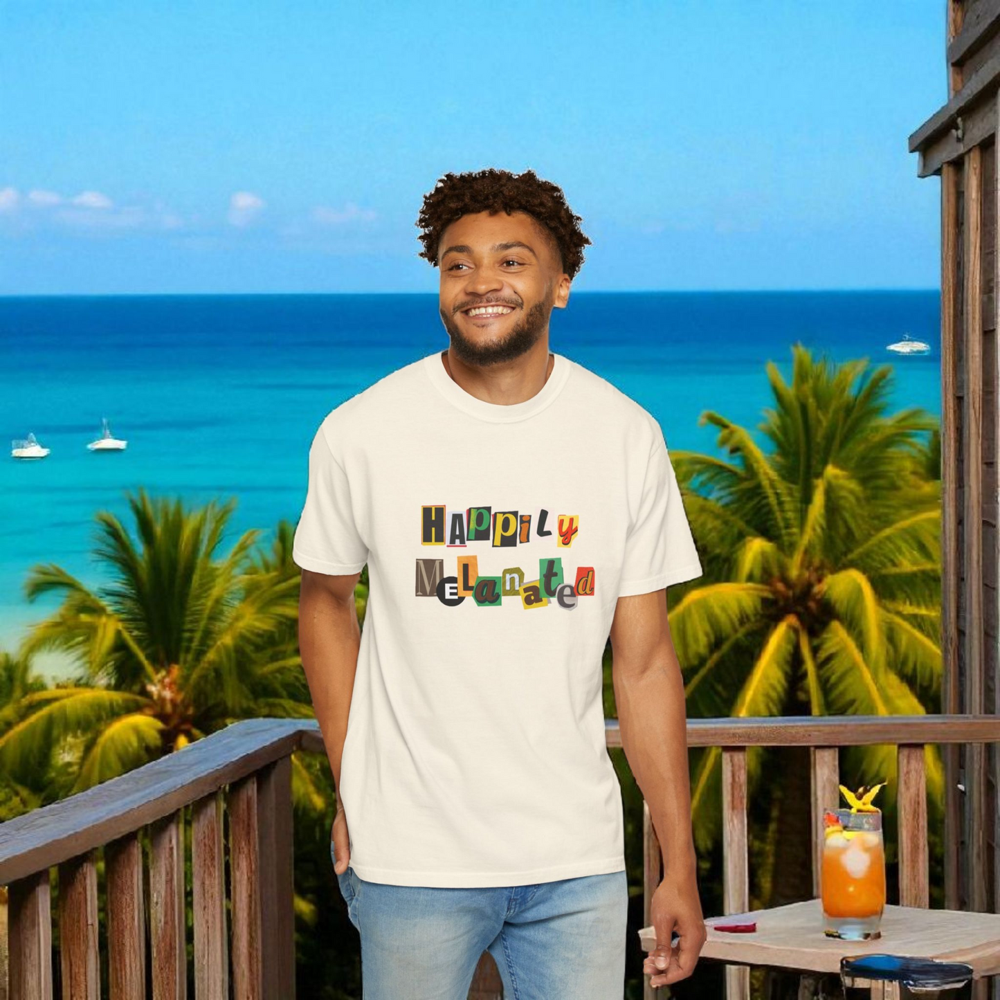 Handcrafted Jamaican Flag Art Graphic Tee, Unisex Garment-Dyed T-shirt