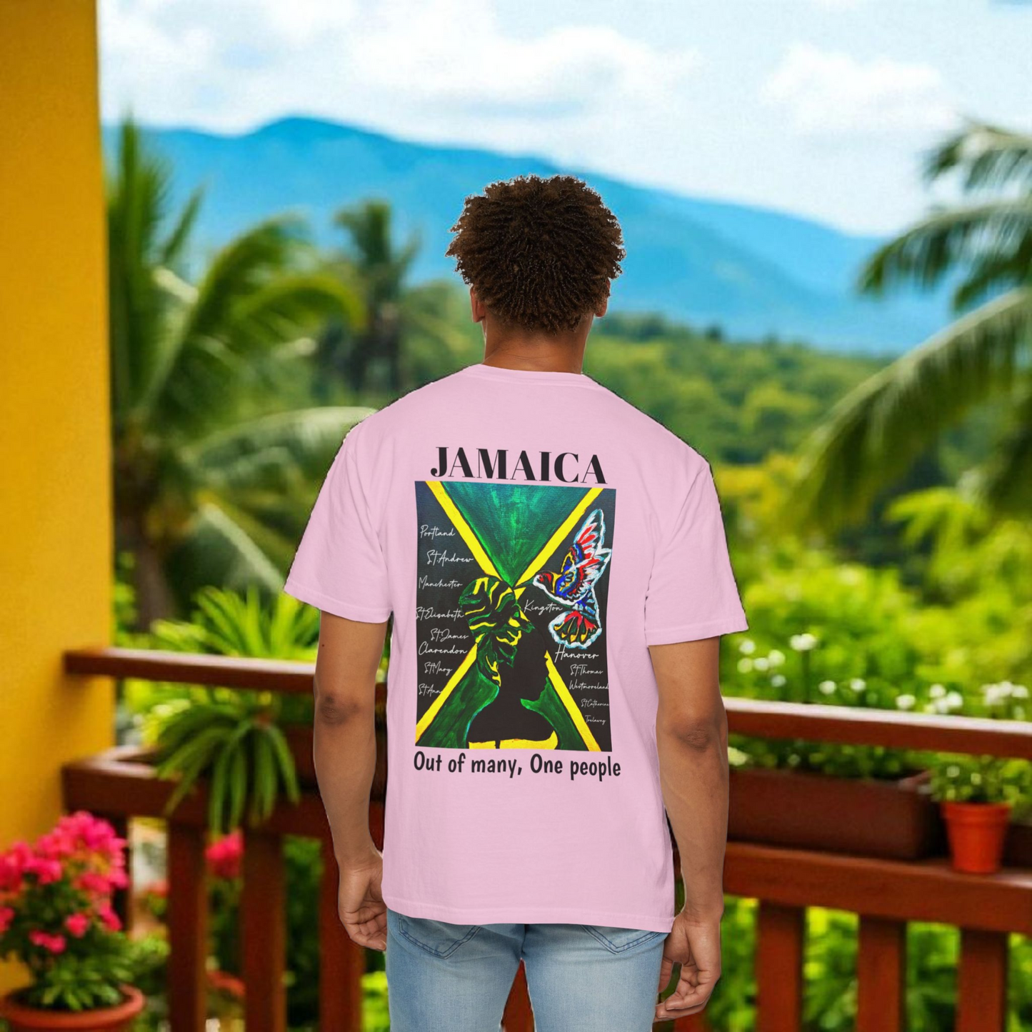 Handcrafted Jamaican Flag Art Graphic Tee, Unisex Garment-Dyed T-shirt