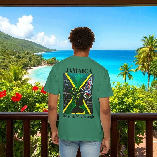Handcrafted Jamaican Flag Art Graphic Tee, Unisex Garment-Dyed T-shirt