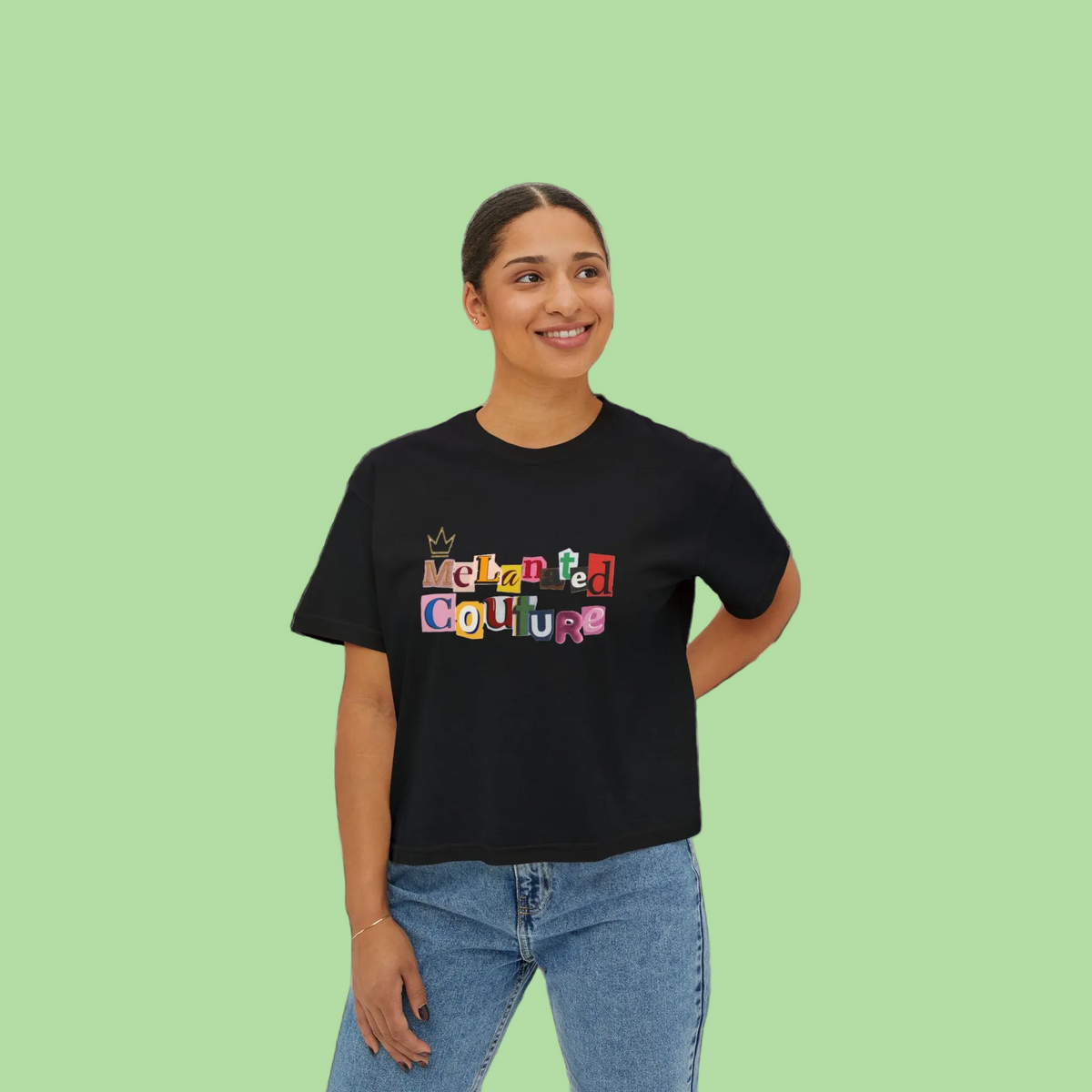 Crowned Black Woman Art Graphic T-Shirt, Afrocentric Women's Boxy Tee Printify