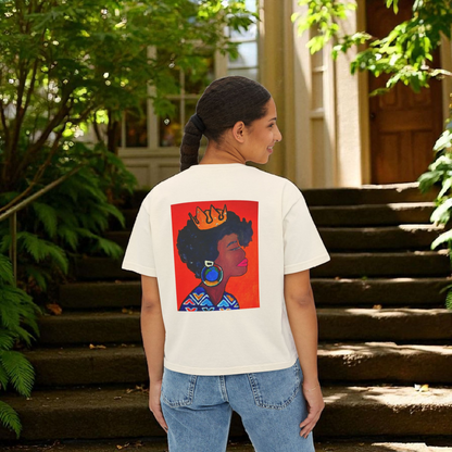 Crowned Black Woman Art Graphic T-Shirt, Afrocentric Women's Boxy Tee