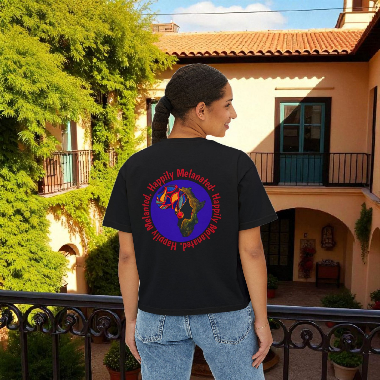 Women's Afrocentric Art Graphic Oversized Boxy T-shirt
