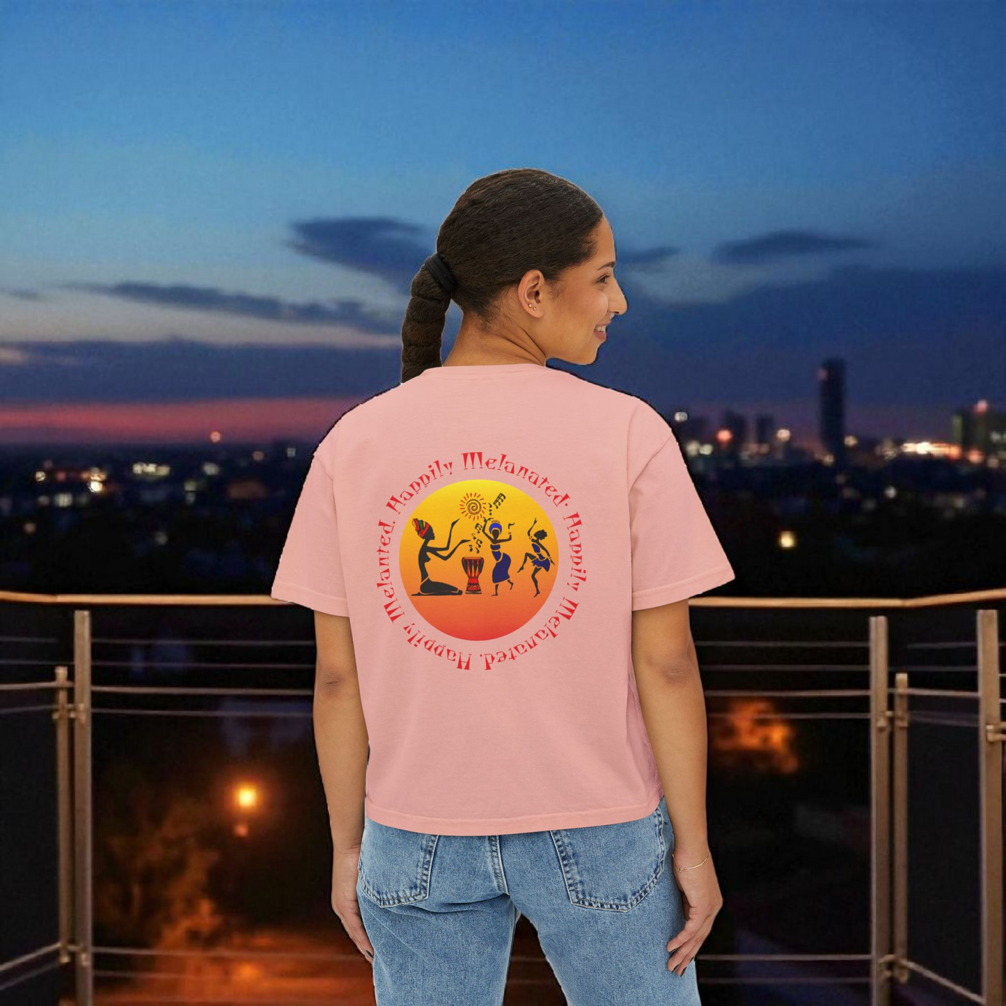 Women's Afrocentric Music Cartoon Graphic Oversized Boxy T-shirt