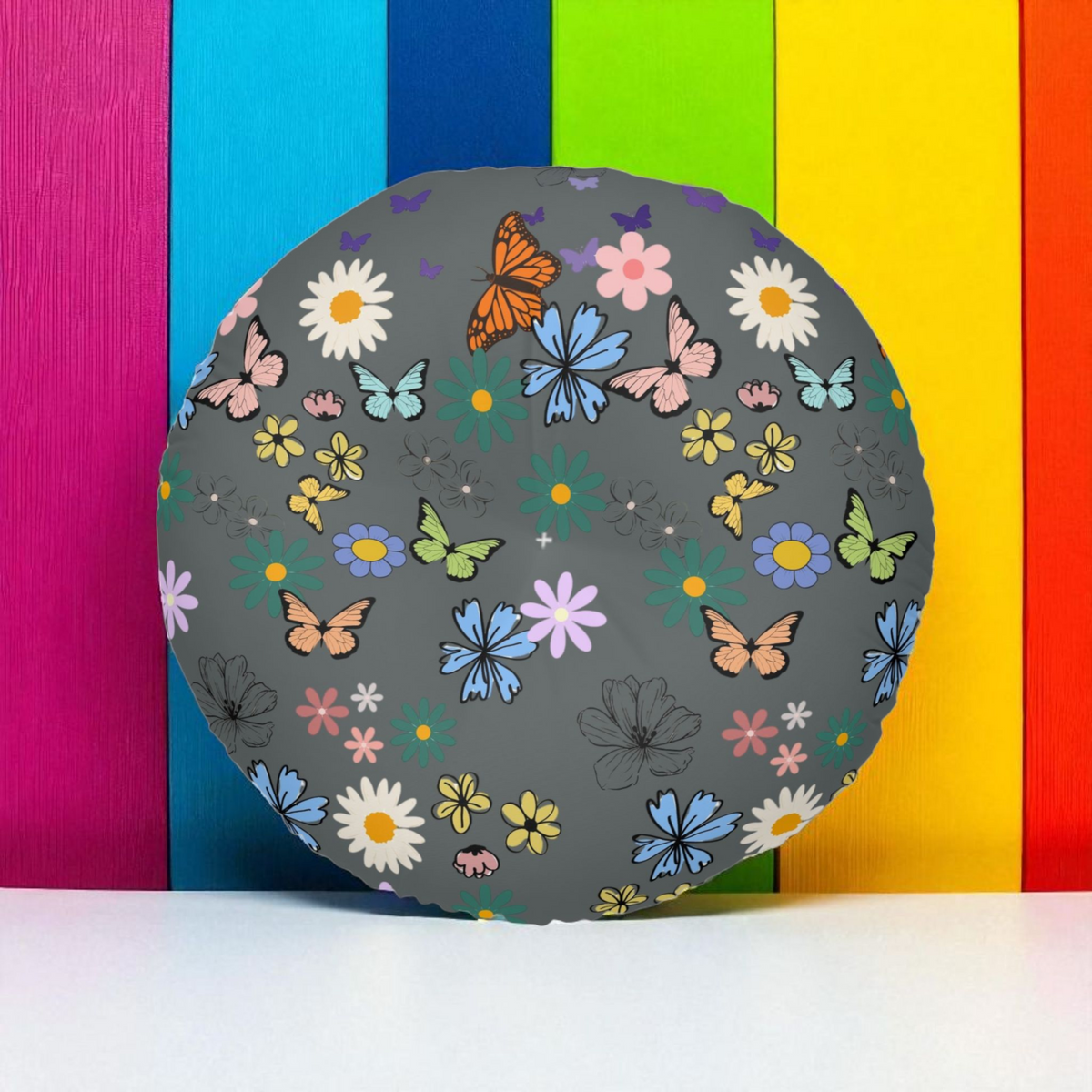 Floral Tufted Floor Pillow - Round Cushion for Cozy Decor Printify