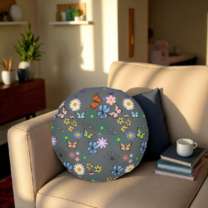 Floral Tufted Floor Pillow - Round Cushion for Cozy Decor