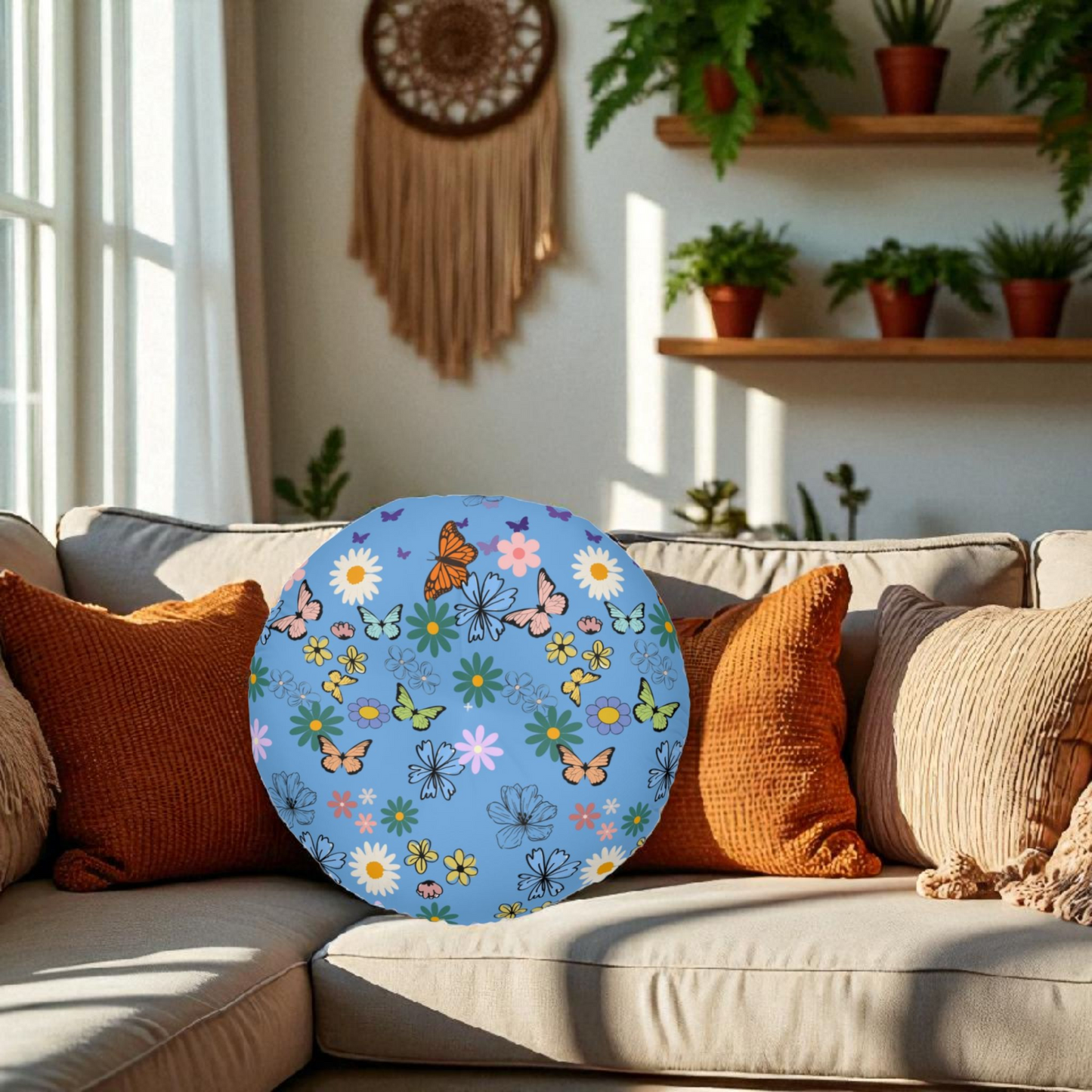 Floral Tufted Floor Pillow - Round Cushion for Cozy Decor