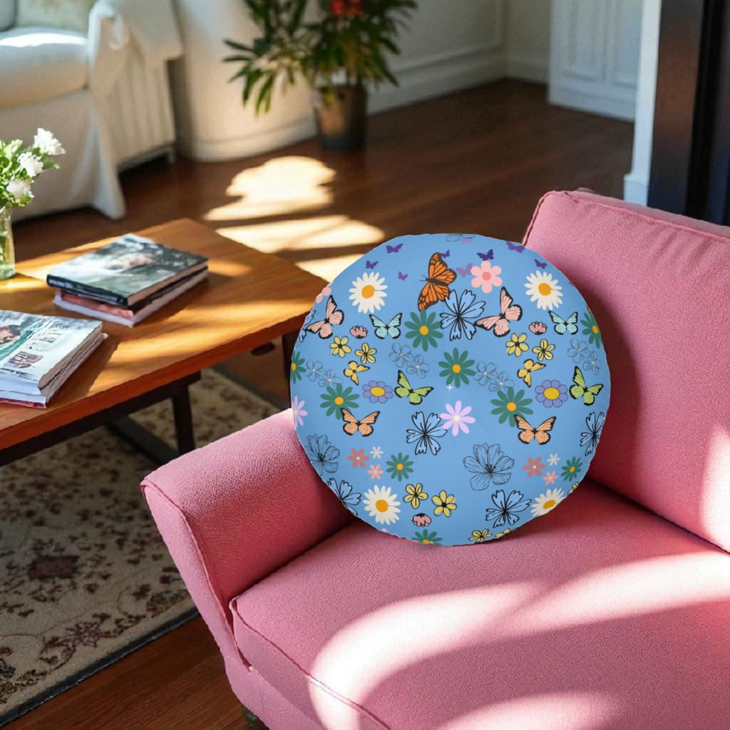Floral Tufted Floor Pillow - Round Cushion for Cozy Decor Printify