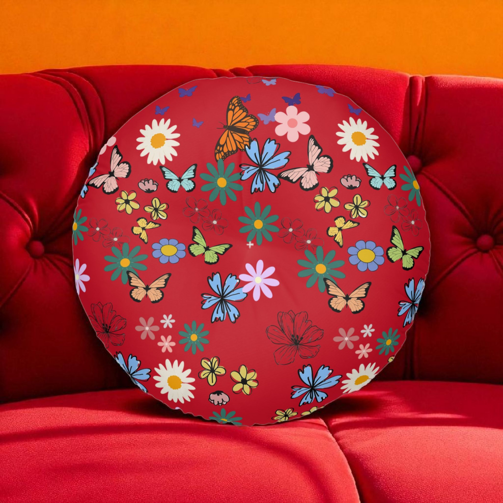 Floral Tufted Floor Pillow - Round Cushion for Cozy Decor Printify