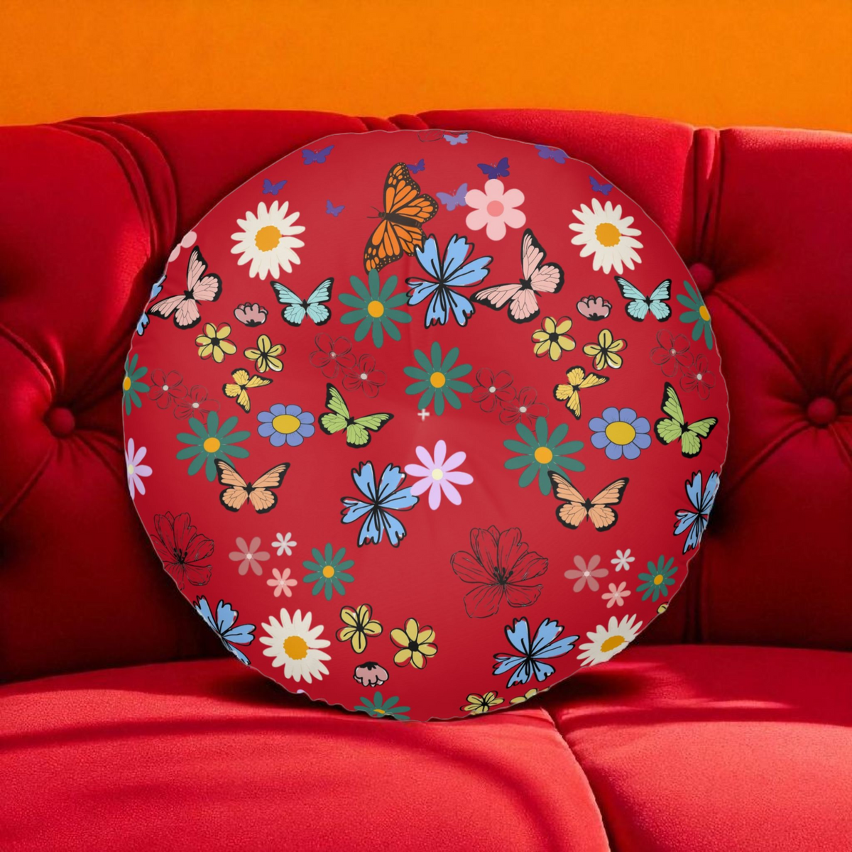 Floral Tufted Floor Pillow - Round Cushion for Cozy Decor Printify