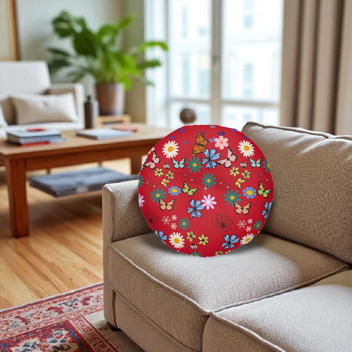 Floral Tufted Floor Pillow - Round Cushion for Cozy Decor Printify