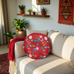 Floral Tufted Floor Pillow - Round Cushion for Cozy Decor Printify
