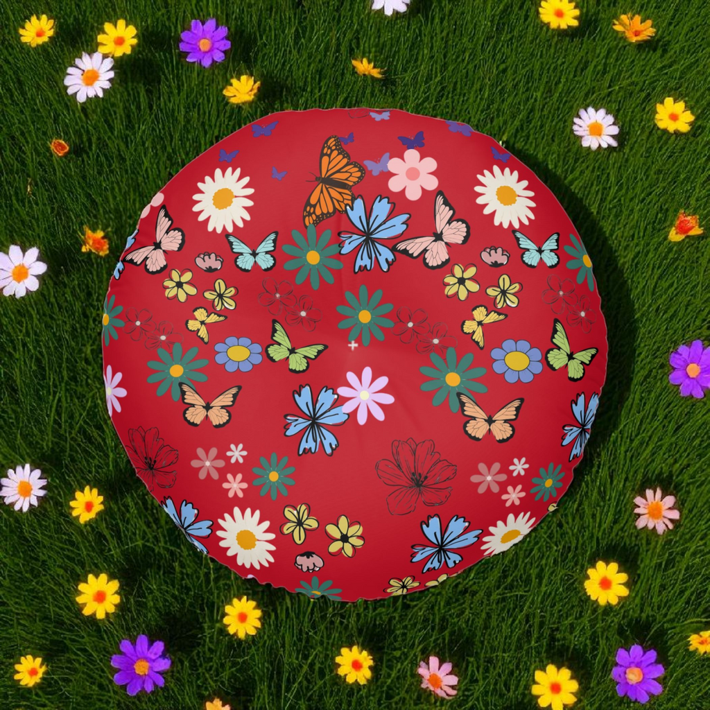 Floral Tufted Floor Pillow - Round Cushion for Cozy Decor Printify