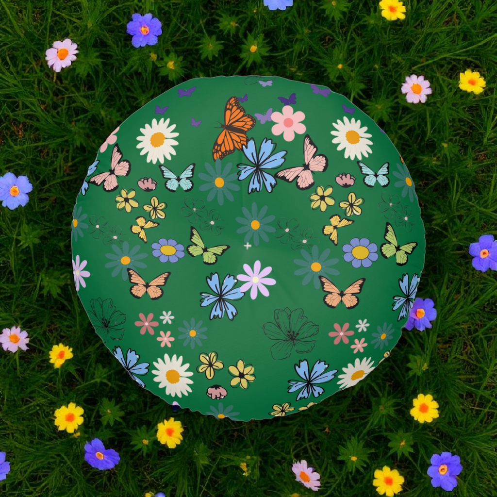 Floral Tufted Floor Pillow - Round Cushion for Cozy Decor Printify