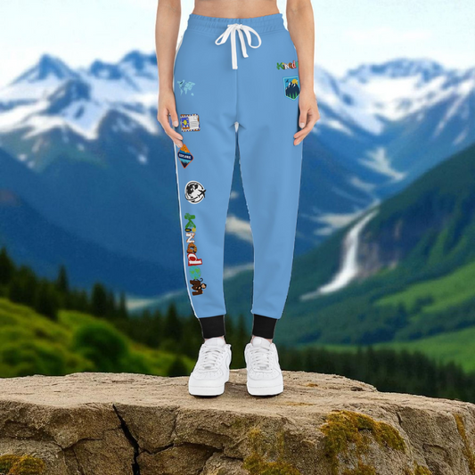 Graphic Travel-Inspired Athletic Joggers, Unisex Workout Pants