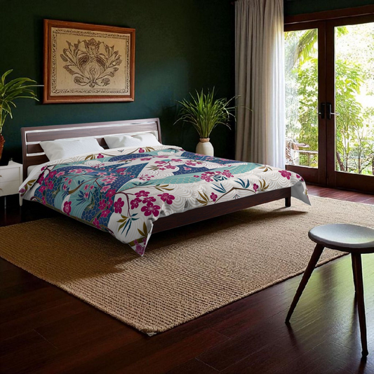 Japanese Floral Inspired Patterned Comforter - Cozy Bedding for Spring Decor