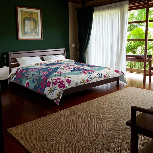 Japanese Floral Inspired Patterned Comforter - Cozy Bedding for Spring Decor