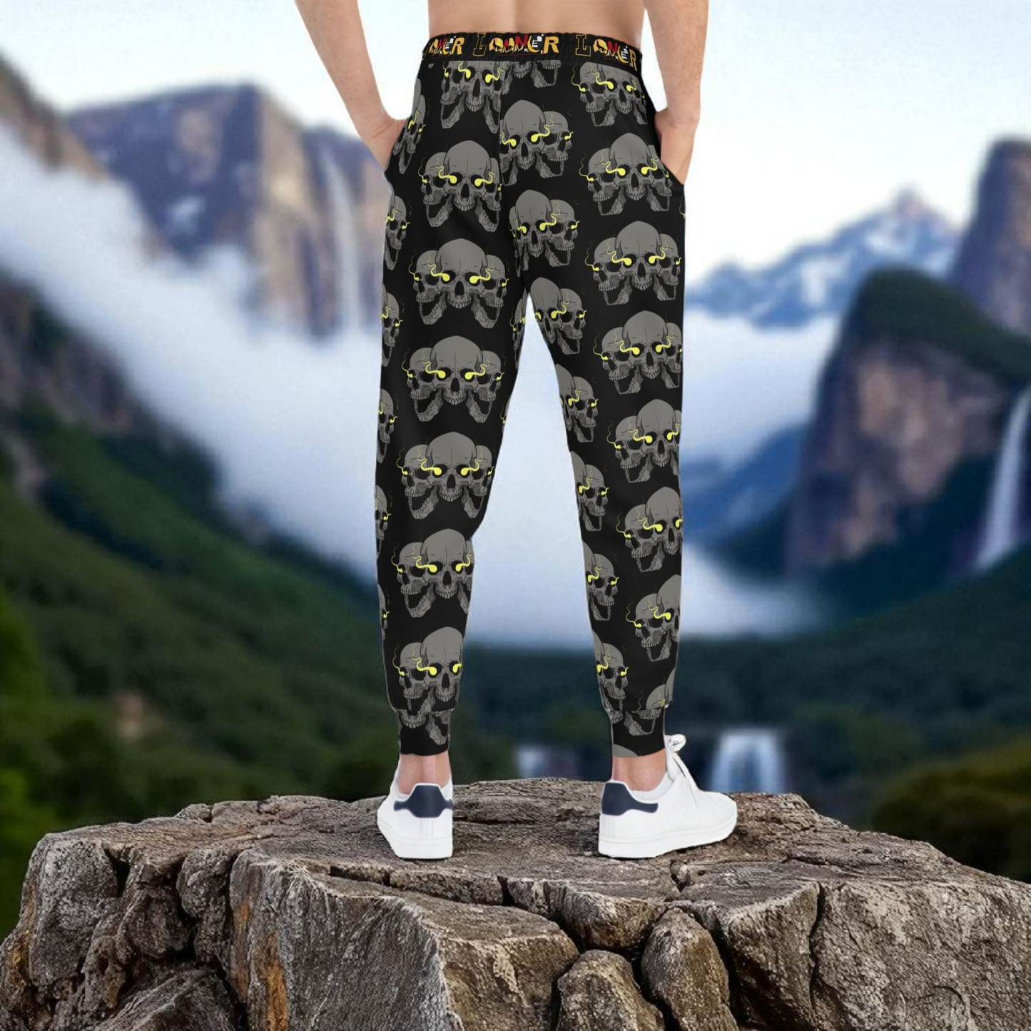 Unisex Gothic Skull Print Athletic Joggers, Trendy Loungewear, Casual Fitness Pants