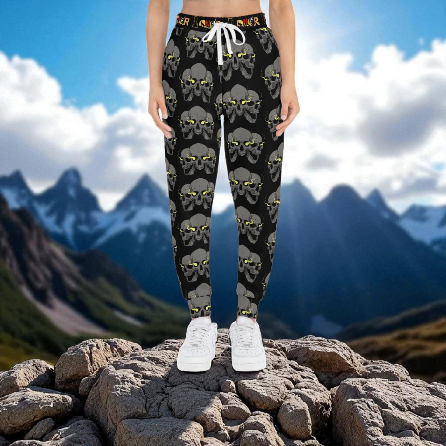 Unisex Gothic Skull Print Athletic Joggers, Trendy Loungewear, Casual Fitness Pants