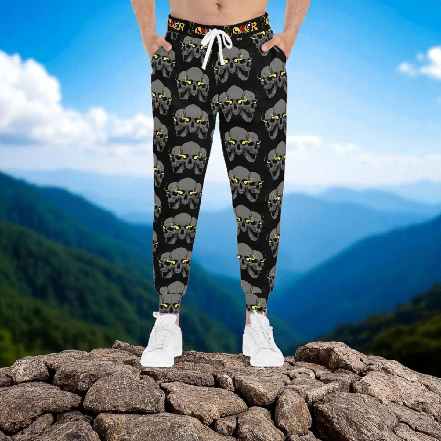 Unisex Gothic Skull Print Athletic Joggers, Trendy Loungewear, Casual Fitness Pants