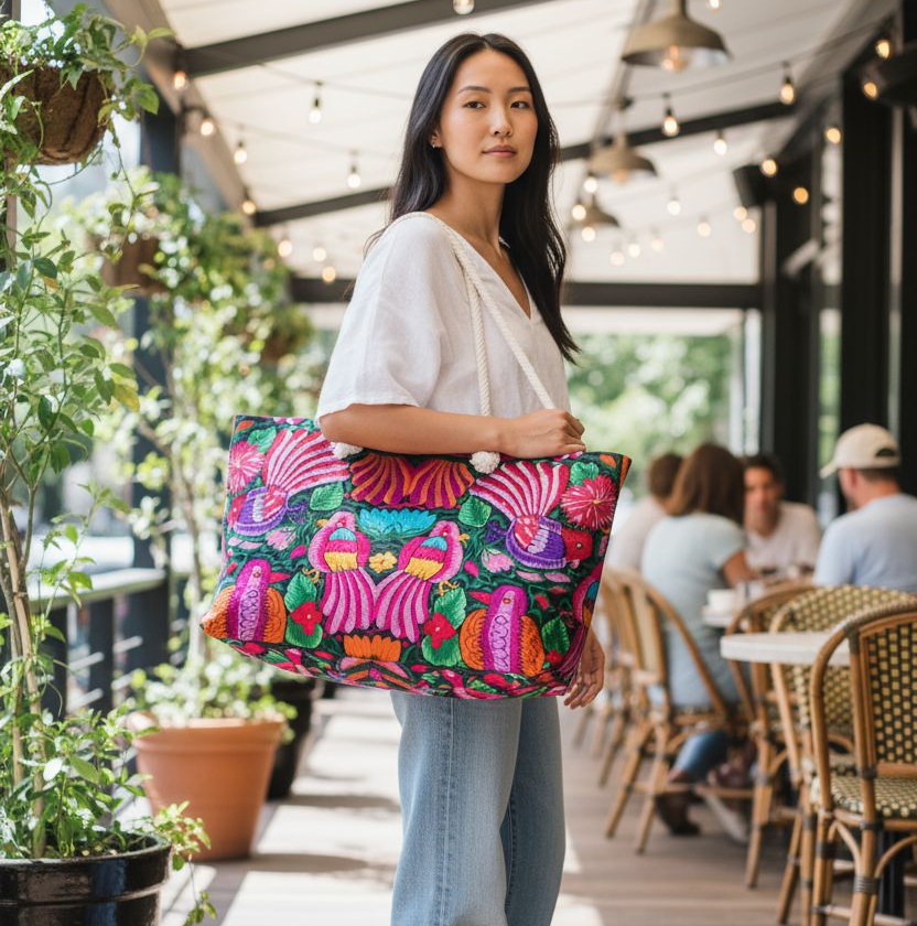 Vibrant Floral Weekender Bag - Bohemian Travel Tote, Beach Tote, Gym Bag, Yoga Bag