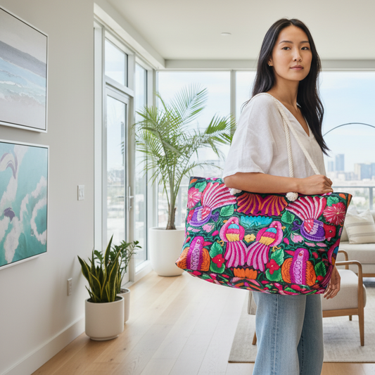 Vibrant Floral Weekender Bag - Bohemian Travel Tote, Beach Tote, Gym Bag, Yoga Bag