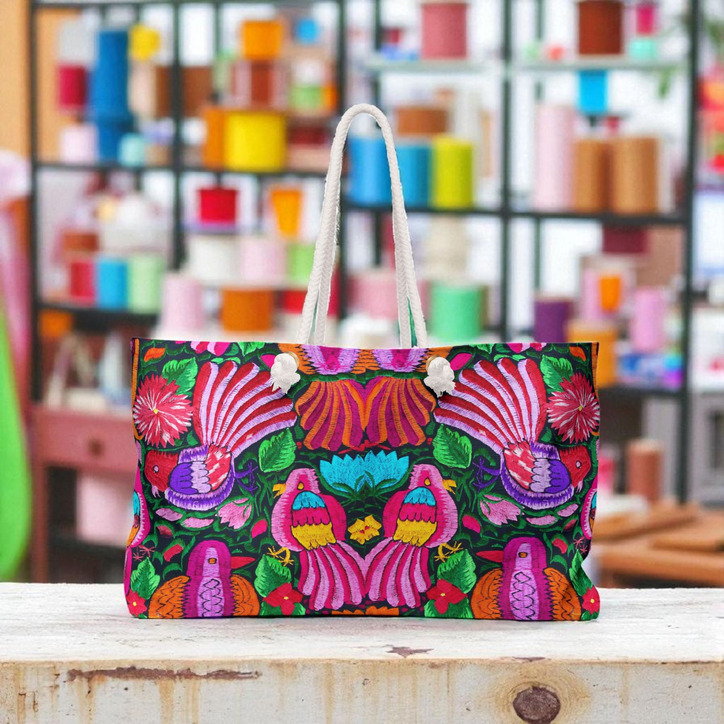 Vibrant Floral Weekender Bag - Bohemian Travel Tote, Beach Tote, Gym Bag, Yoga Bag