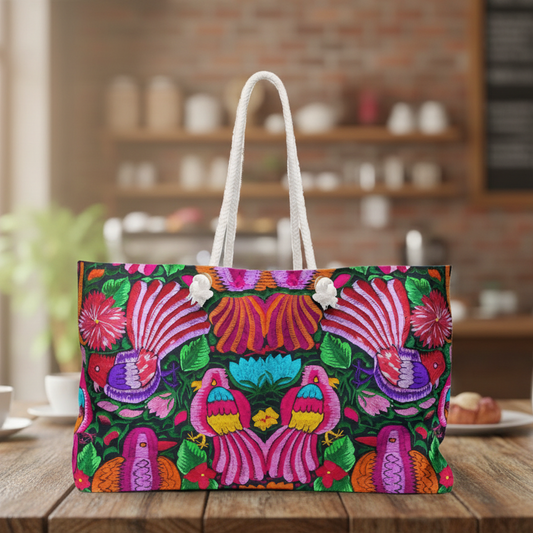 Vibrant Floral Weekender Bag - Bohemian Travel Tote, Beach Tote, Gym Bag, Yoga Bag
